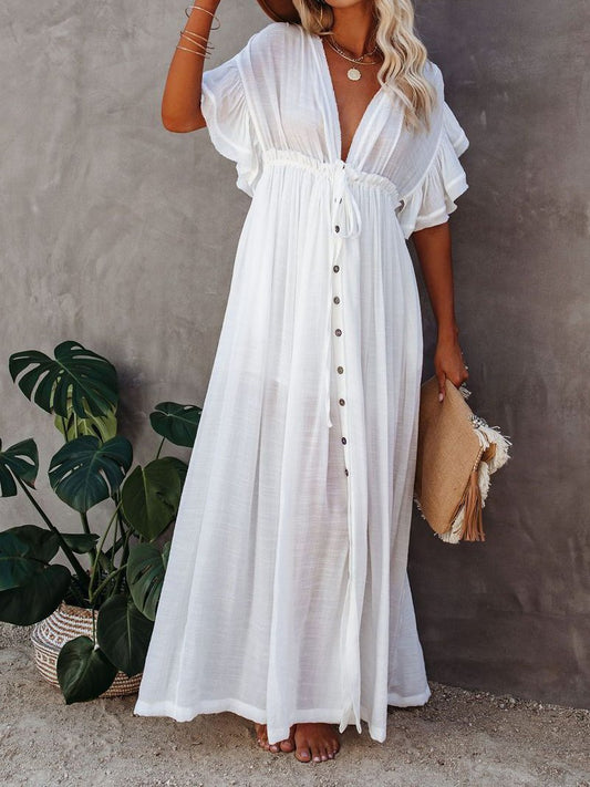 Loose Solid Color Flared Sleeve Shirt Dress - Maxi Dresses - INS | Online Fashion Free Shipping Clothing, Dresses, Tops, Shoes - 01/06/2021 - Color_Black - Color_Green