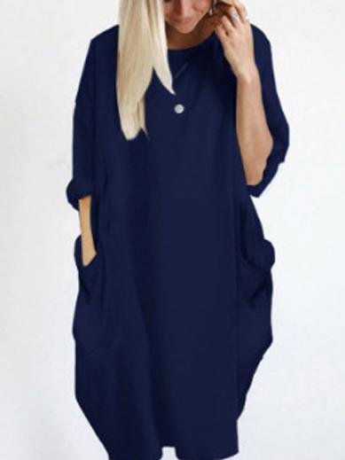 Loose Solid Color Long Sleeve Mini Dress - Mini Dresses - INS | Online Fashion Free Shipping Clothing, Dresses, Tops, Shoes - 24/05/2021 - Color_Gray - Color_Navy Blue