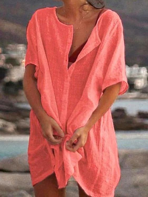 Loose Solid Short Sleeve Shirt Dress - Mini Dresses - INS | Online Fashion Free Shipping Clothing, Dresses, Tops, Shoes - 03/07/2021 - 10-20 - Category_Mini Dresses