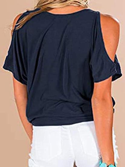 Loose Solid V-Neck Off The Shoulder Short Sleeve T-Shirt - T-Shirts - INS | Online Fashion Free Shipping Clothing, Dresses, Tops, Shoes - 05/07/2021 - 10-20 - Category_T-Shirts