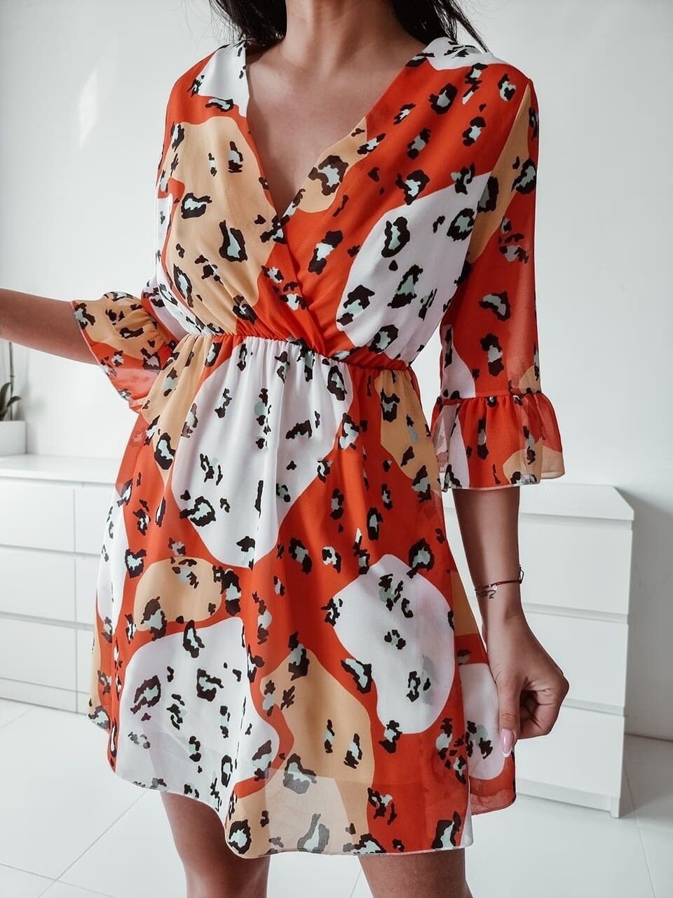 Loose Stitching Middle Sleeve Leopard Print Dress - Mini Dresses - INS | Online Fashion Free Shipping Clothing, Dresses, Tops, Shoes - 20-30 - 22/06/2021 - color-blue