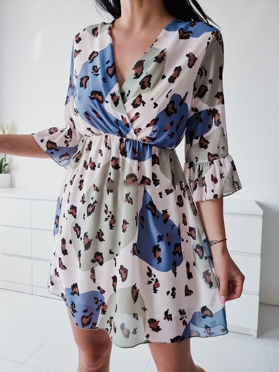 Loose Stitching Middle Sleeve Leopard Print Dress - Mini Dresses - INS | Online Fashion Free Shipping Clothing, Dresses, Tops, Shoes - 20-30 - 22/06/2021 - color-blue