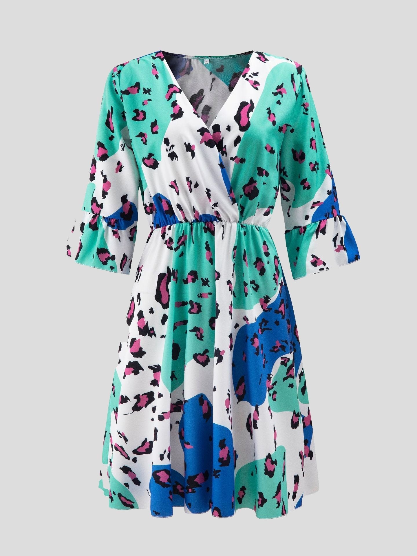Loose Stitching Middle Sleeve Leopard Print Dress - Mini Dresses - INS | Online Fashion Free Shipping Clothing, Dresses, Tops, Shoes - 20-30 - 22/06/2021 - color-blue