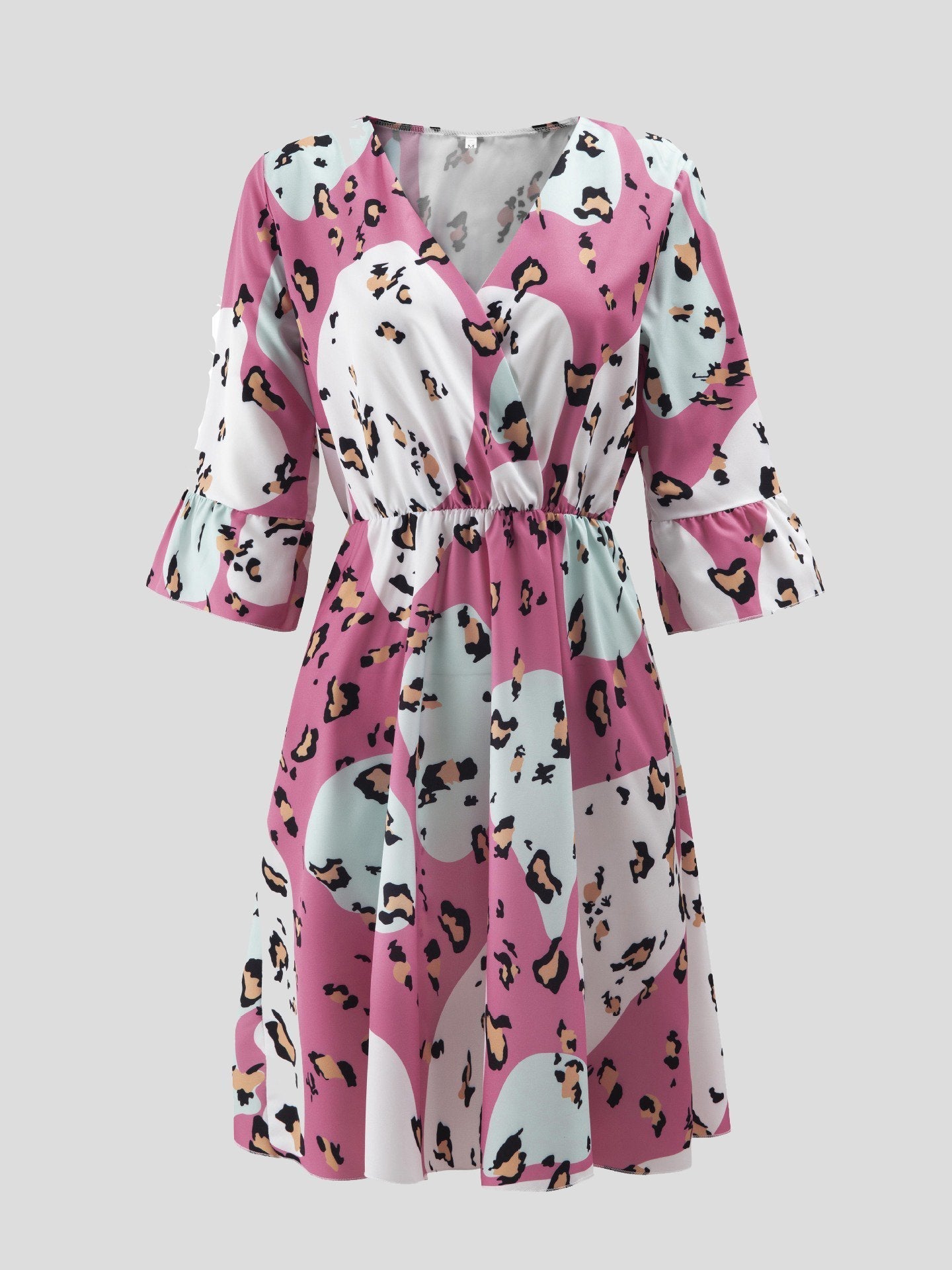 Loose Stitching Middle Sleeve Leopard Print Dress - Mini Dresses - INS | Online Fashion Free Shipping Clothing, Dresses, Tops, Shoes - 20-30 - 22/06/2021 - color-blue