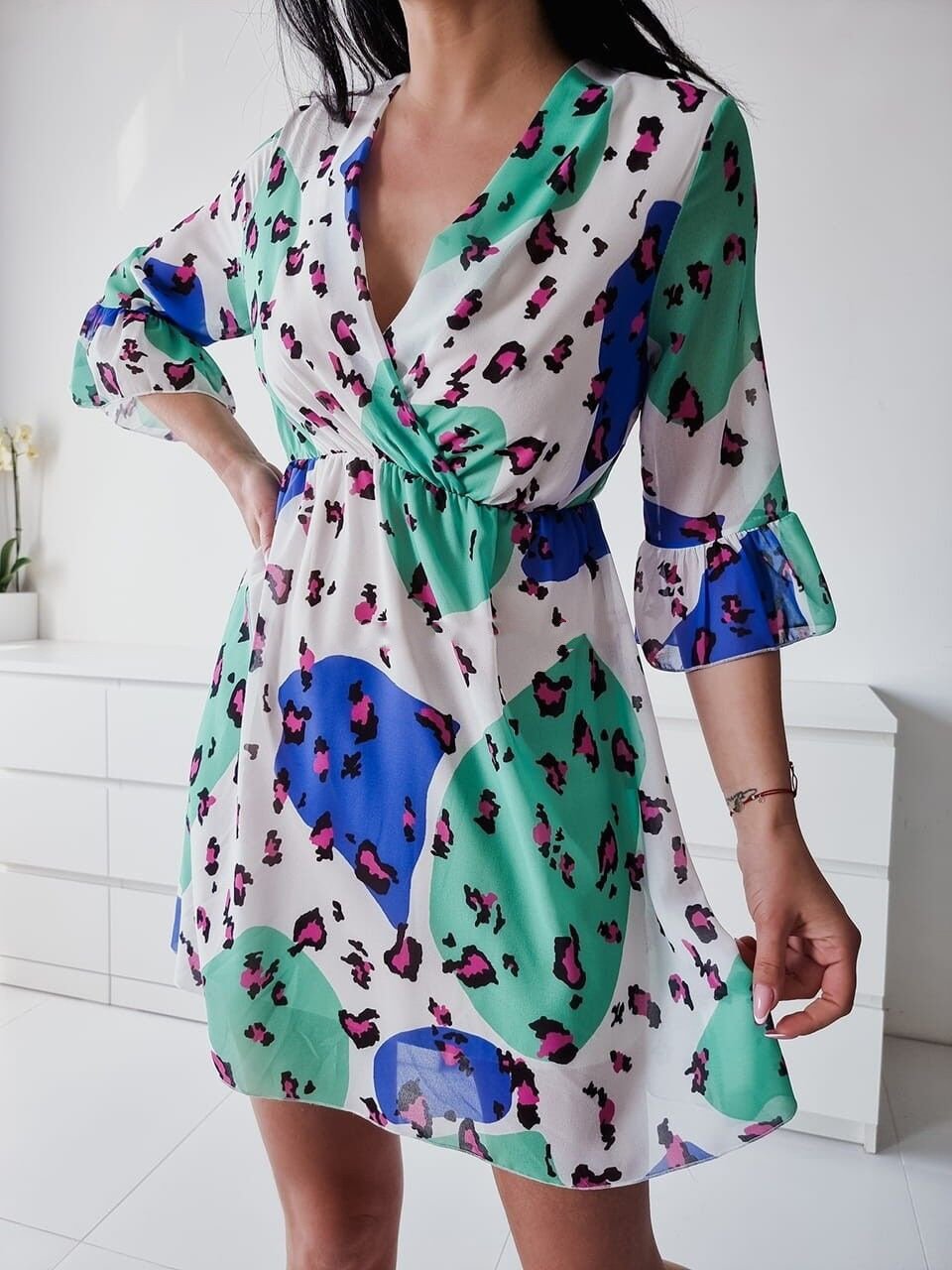 Loose Stitching Middle Sleeve Leopard Print Dress - Mini Dresses - INS | Online Fashion Free Shipping Clothing, Dresses, Tops, Shoes - 20-30 - 22/06/2021 - color-blue
