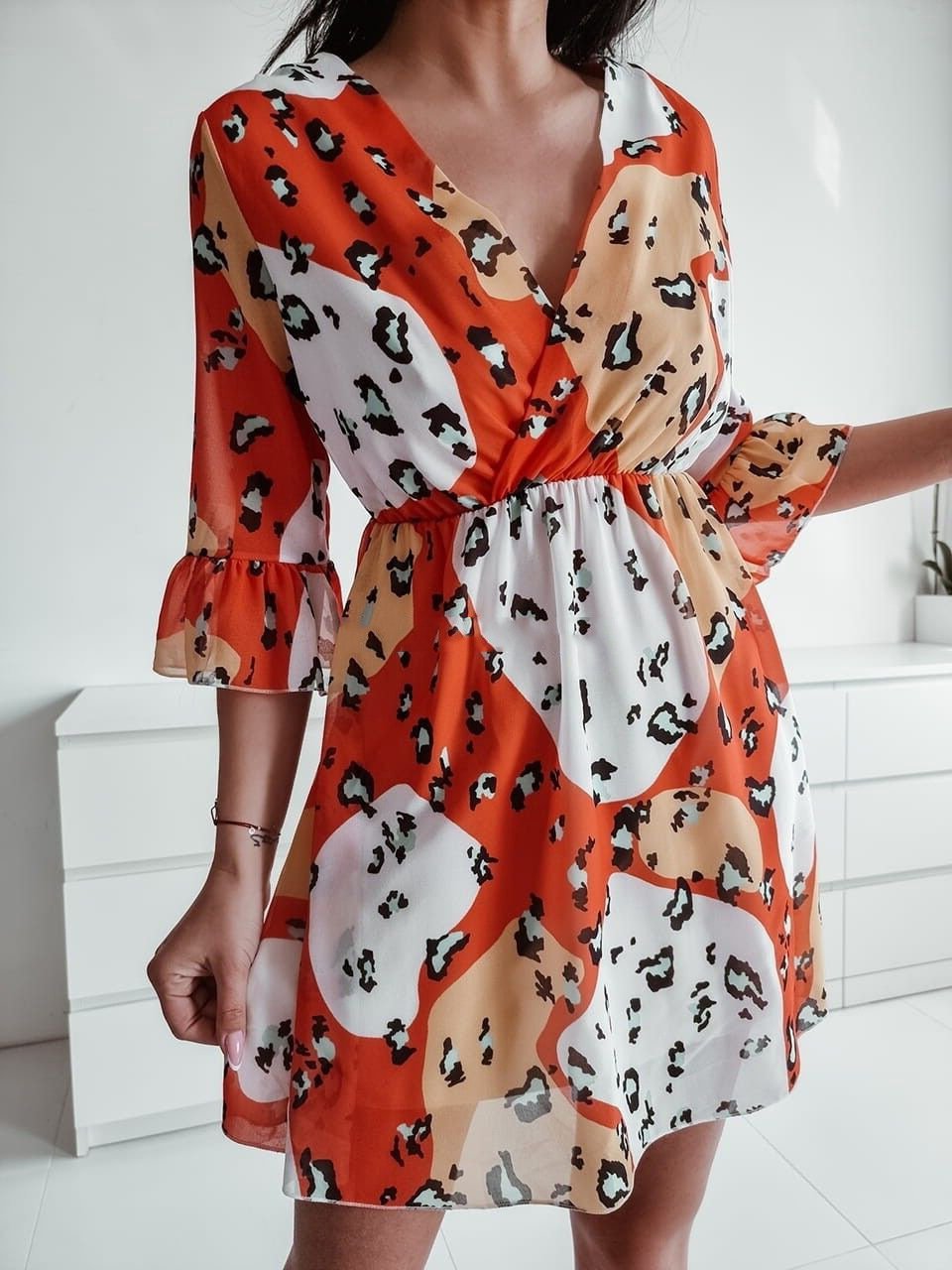 Loose Stitching Middle Sleeve Leopard Print Dress - Mini Dresses - INS | Online Fashion Free Shipping Clothing, Dresses, Tops, Shoes - 20-30 - 22/06/2021 - color-blue