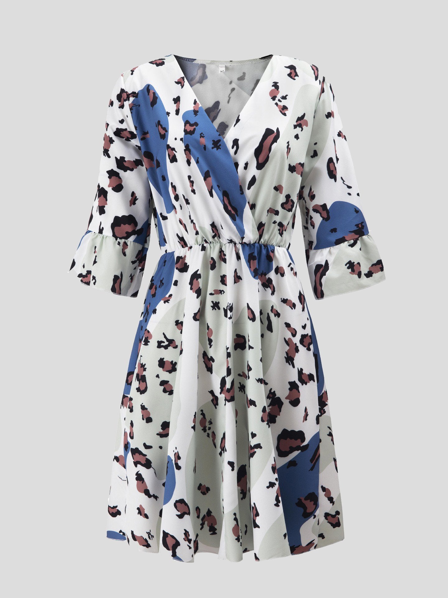 Loose Stitching Middle Sleeve Leopard Print Dress - Mini Dresses - INS | Online Fashion Free Shipping Clothing, Dresses, Tops, Shoes - 20-30 - 22/06/2021 - color-blue