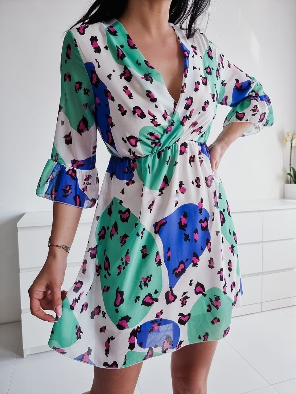 Loose Stitching Middle Sleeve Leopard Print Dress - Mini Dresses - INS | Online Fashion Free Shipping Clothing, Dresses, Tops, Shoes - 20-30 - 22/06/2021 - color-blue
