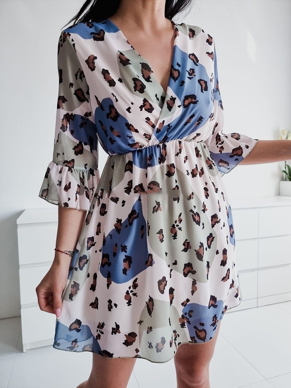 Loose Stitching Middle Sleeve Leopard Print Dress - Mini Dresses - INS | Online Fashion Free Shipping Clothing, Dresses, Tops, Shoes - 20-30 - 22/06/2021 - color-blue