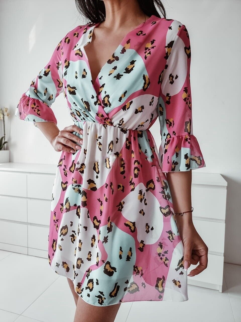 Loose Stitching Middle Sleeve Leopard Print Dress - Mini Dresses - INS | Online Fashion Free Shipping Clothing, Dresses, Tops, Shoes - 20-30 - 22/06/2021 - color-blue