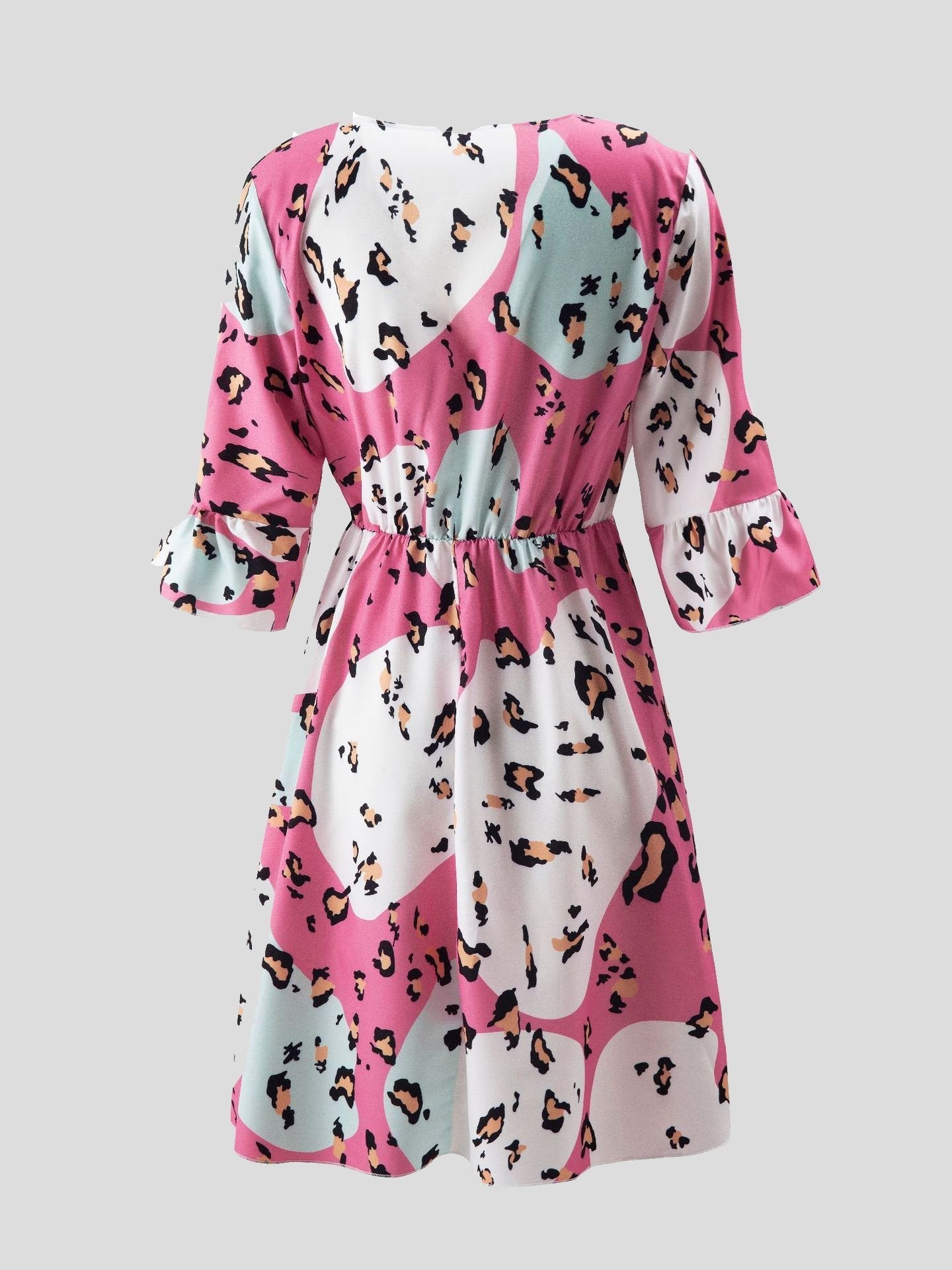 Loose Stitching Middle Sleeve Leopard Print Dress - Mini Dresses - INS | Online Fashion Free Shipping Clothing, Dresses, Tops, Shoes - 20-30 - 22/06/2021 - color-blue