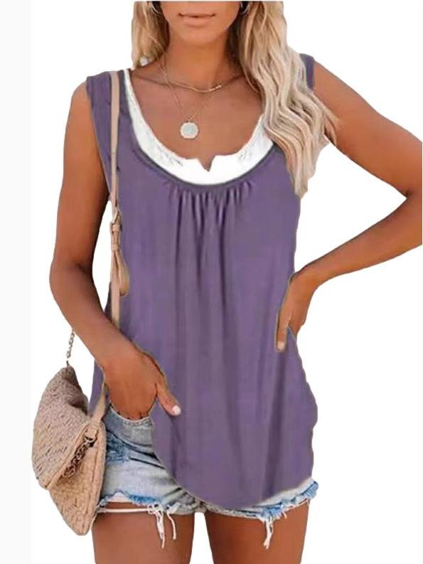 Loose Stitching Sleeveless Pleated Tank Tops - Tank Tops - INS | Online Fashion Free Shipping Clothing, Dresses, Tops, Shoes - 19/05/2021 - Color_Gray - Color_Purple