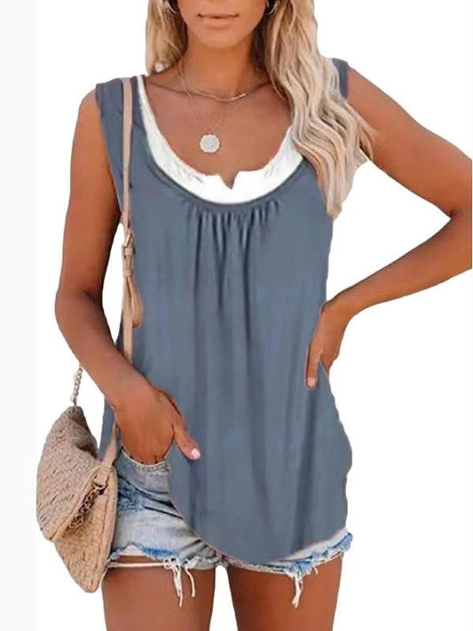 Loose Stitching Sleeveless Pleated Tank Tops - Tank Tops - INS | Online Fashion Free Shipping Clothing, Dresses, Tops, Shoes - 19/05/2021 - Color_Gray - Color_Purple