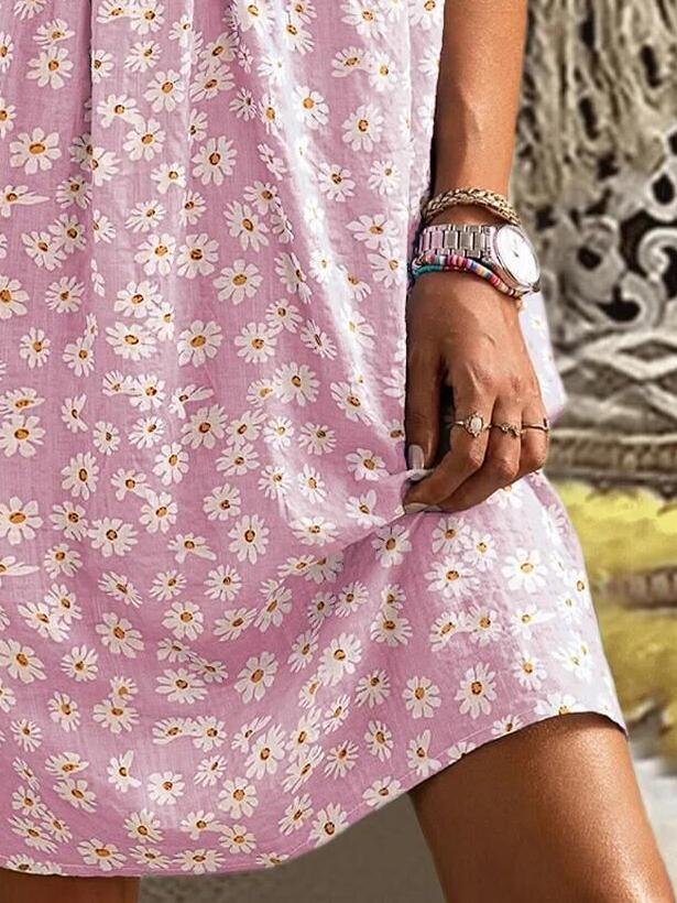 Loose V-neck Floral Print Mid Sleeve Dress - Mini Dresses - INS | Online Fashion Free Shipping Clothing, Dresses, Tops, Shoes - 20-30 - 21/06/2021 - color-blue