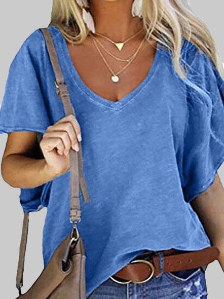 Loose V-neck Lotus Leaf Short Sleeve T-shirt - T-Shirts - INS | Online Fashion Free Shipping Clothing, Dresses, Tops, Shoes - 03/06/2021 - Category_T-Shirts - Color_Black