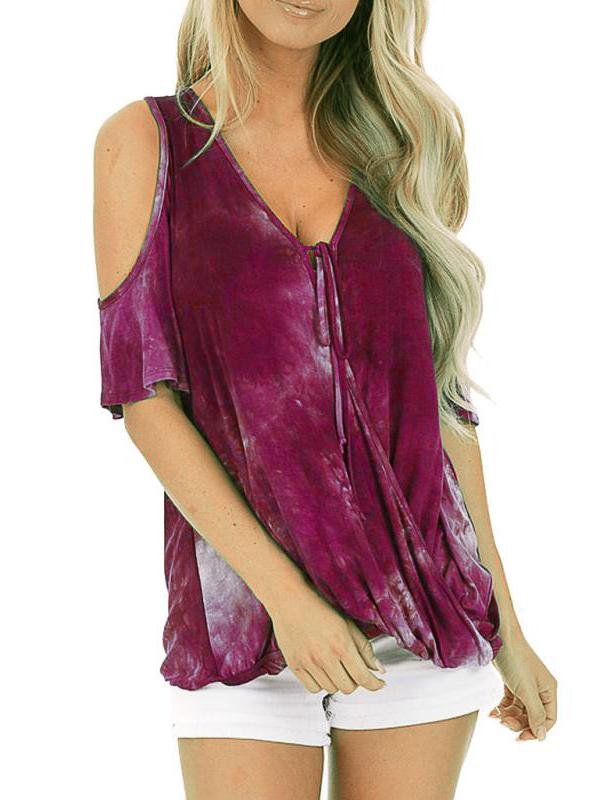 Loose V-neck Short-sleeved Tie-dye T-shirt - T-shirts - INS | Online Fashion Free Shipping Clothing, Dresses, Tops, Shoes - 02/06/2021 - Color_Blue - Color_Gray