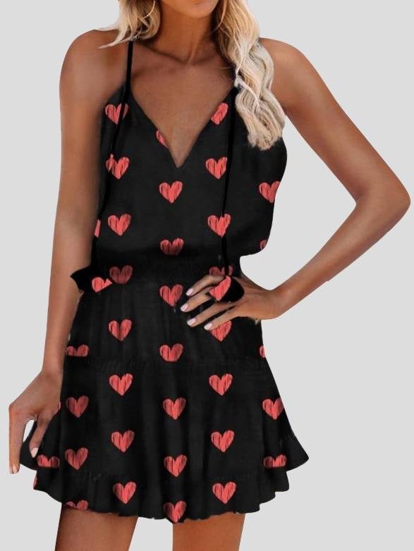 Love Printed V-Neck Sleeveless Sling Wide Loose Dress - Mini Dresses - INS | Online Fashion Free Shipping Clothing, Dresses, Tops, Shoes - 20-30 - 25/06/2021 - Category_Mini Dresses