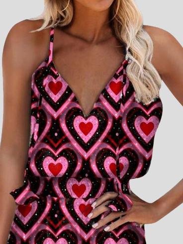 Love Printed V-Neck Sleeveless Sling Wide Loose Dress - Mini Dresses - INS | Online Fashion Free Shipping Clothing, Dresses, Tops, Shoes - 20-30 - 25/06/2021 - Category_Mini Dresses