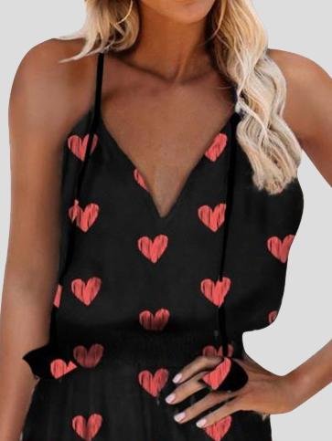 Love Printed V-Neck Sleeveless Sling Wide Loose Dress - Mini Dresses - INS | Online Fashion Free Shipping Clothing, Dresses, Tops, Shoes - 20-30 - 25/06/2021 - Category_Mini Dresses