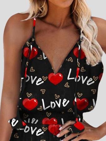 Love Printed V-Neck Sleeveless Sling Wide Loose Dress - Mini Dresses - INS | Online Fashion Free Shipping Clothing, Dresses, Tops, Shoes - 20-30 - 25/06/2021 - Category_Mini Dresses