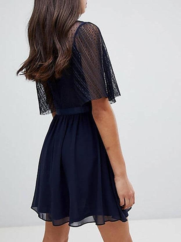 Mini Dobby Skater Mesh Dress With Embellished Trim - Maxi Dresses - INS | Online Fashion Free Shipping Clothing, Dresses, Tops, Shoes - 21/04/2021 - 2104V3 - Catagory_Mini Dresses
