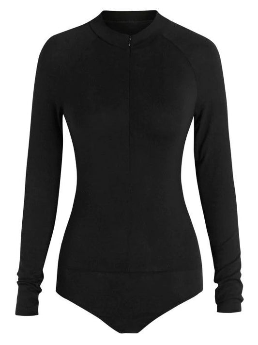 Mock Neck Half Zip Bodysuit - INS | Online Fashion Free Shipping Clothing, Dresses, Tops, Shoes