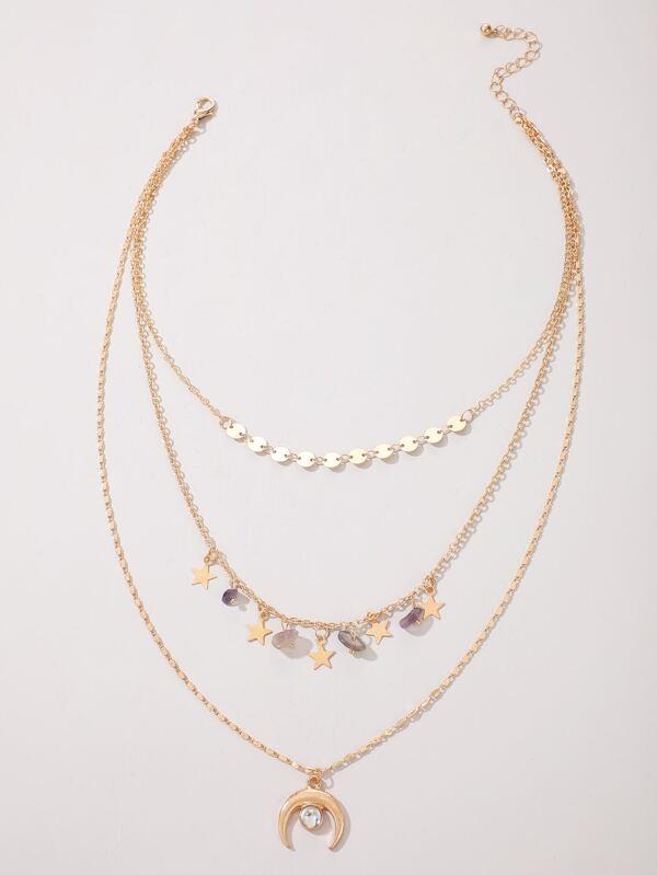 Moon & Star Charm Layered Necklace - INS | Online Fashion Free Shipping Clothing, Dresses, Tops, Shoes
