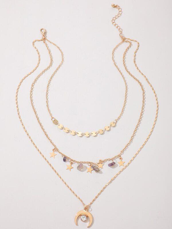 Moon & Star Charm Layered Necklace - INS | Online Fashion Free Shipping Clothing, Dresses, Tops, Shoes