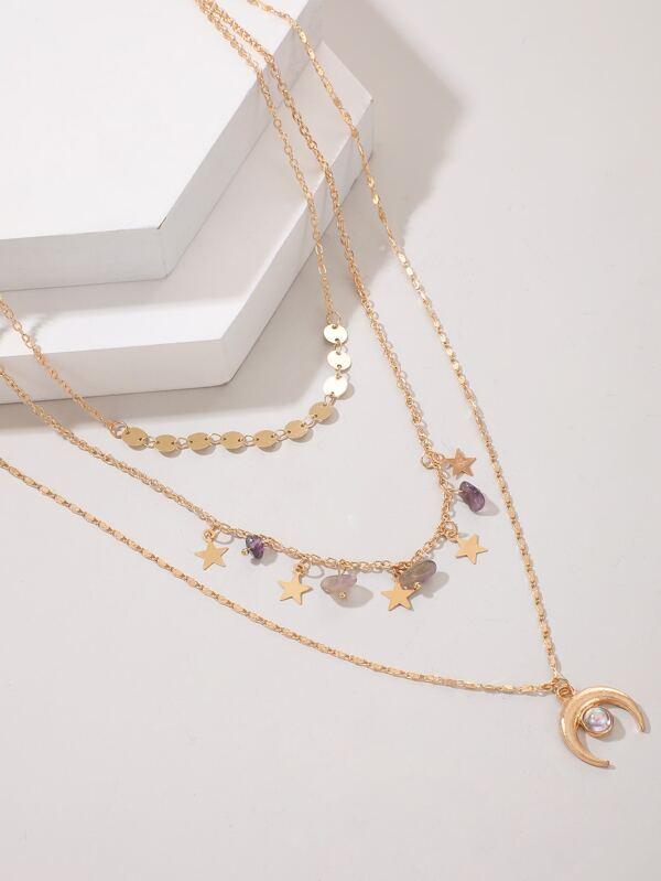 Moon & Star Charm Layered Necklace - INS | Online Fashion Free Shipping Clothing, Dresses, Tops, Shoes