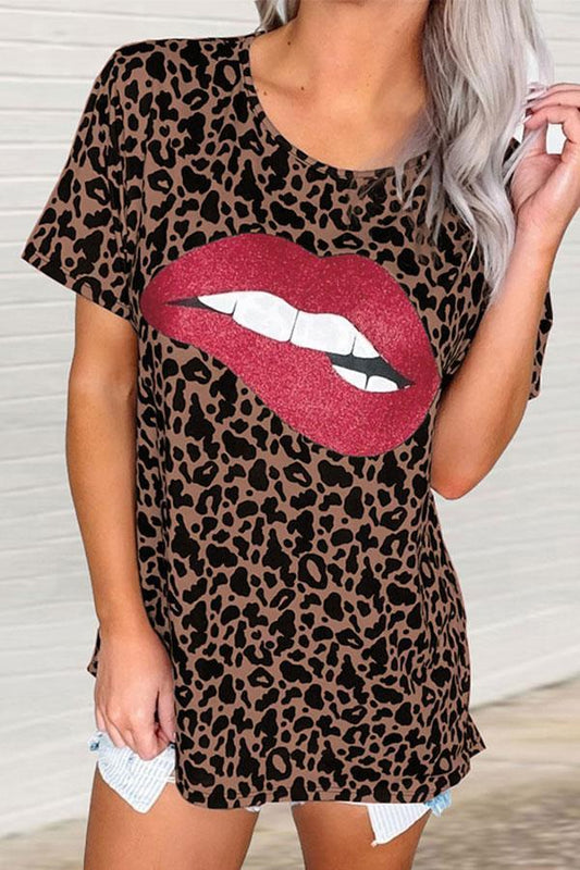 Muliticolor Lips Leopard Print T-Shirt - Mx T-shirts - INS | Online Fashion Free Shipping Clothing, Dresses, Tops, Shoes - GMC-Mx-T-shirts - Mx T-shirts - New t-shirts