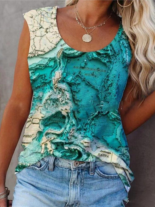 Multicolor Abstract Print Loose Round Neck Tank Tops - Tank Tops - INS | Online Fashion Free Shipping Clothing, Dresses, Tops, Shoes - 08/06/2021 - Category_Tank Tops - Color_Gray