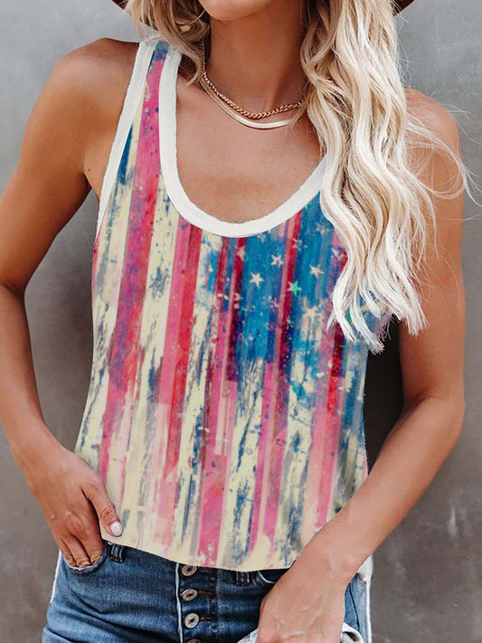 Multicolor Printed Crew Neck Tank Top - Tanks - INS | Online Fashion Free Shipping Clothing, Dresses, Tops, Shoes - 01/06/2021 - Category_Tanks - Color_Blue