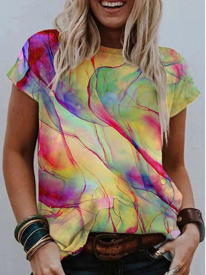 Multicolor Printed Round Neck Short Sleeve T-Shirt - T-Shirts - INS | Online Fashion Free Shipping Clothing, Dresses, Tops, Shoes - 09/07/2021 - 10-20 - Category_T-Shirts
