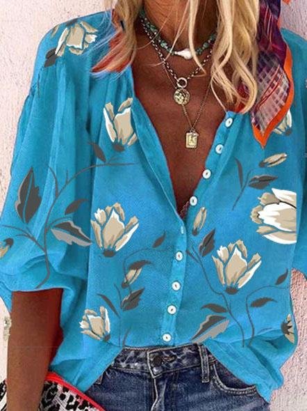 Nine-quarter Sleeves Printed Loose Blouses - Blouses - INS | Online Fashion Free Shipping Clothing, Dresses, Tops, Shoes - 07/06/2021 - BLO2106070045 - Category_Blouses