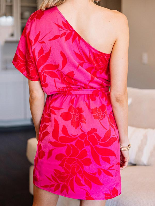 Oblique Shoulder Open Back Irregular Dress - Mini Dresses - INS | Online Fashion Free Shipping Clothing, Dresses, Tops, Shoes - 09/06/2021 - Color_Red - DRE2106090241