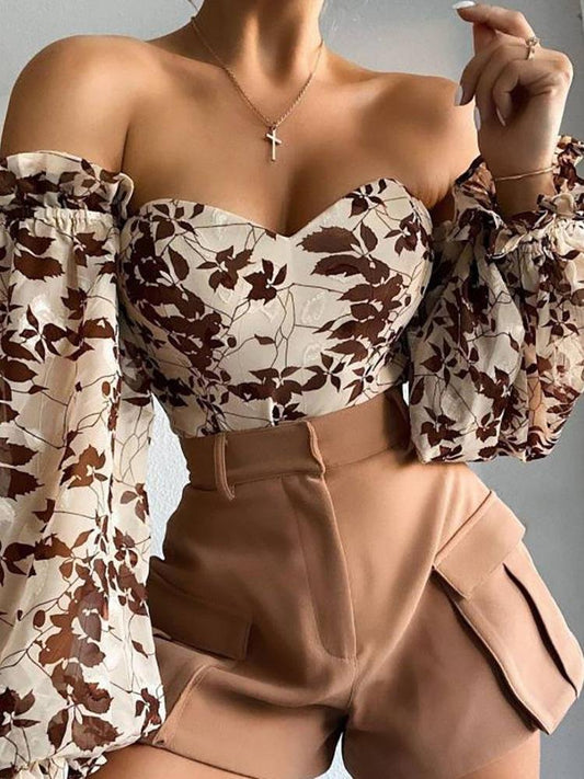Off Shoulder Lantern Sleeve Blouse - Blouses - INS | Online Fashion Free Shipping Clothing, Dresses, Tops, Shoes - 29/04/2021 - BLO210429040 - Blouses