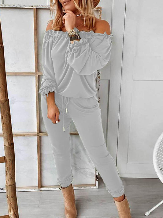 Off Shoulder Long Sleeve Drawstring Frill Hem Jumpsuit - Jumpsuits & Rompers - INS | Online Fashion Free Shipping Clothing, Dresses, Tops, Shoes - 29/04/2021 - Color_ Army Green - Color_Black