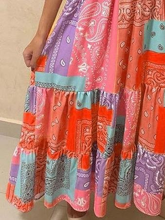 Off-shoulder Multicolor Printed Dress - Maxi Dresses - INS | Online Fashion Free Shipping Clothing, Dresses, Tops, Shoes - 15/06/2021 - Color_Orange - Color_Yellow