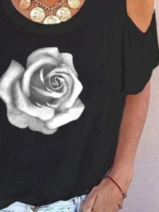 Off-shoulder Short-sleeved Print T-shirt - T-shirts - INS | Online Fashion Free Shipping Clothing, Dresses, Tops, Shoes - 10-20 - 21/06/2021 - color-black