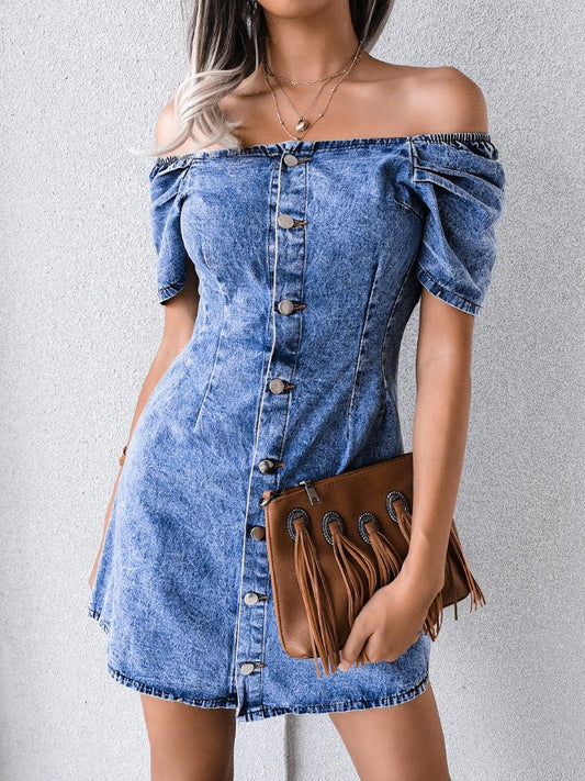 Off-shoulder Single-breasted Denim Bag Hip Dress - Mini Dresses - INS | Online Fashion Free Shipping Clothing, Dresses, Tops, Shoes - 23/07/2021 - 30-40 - color-blue