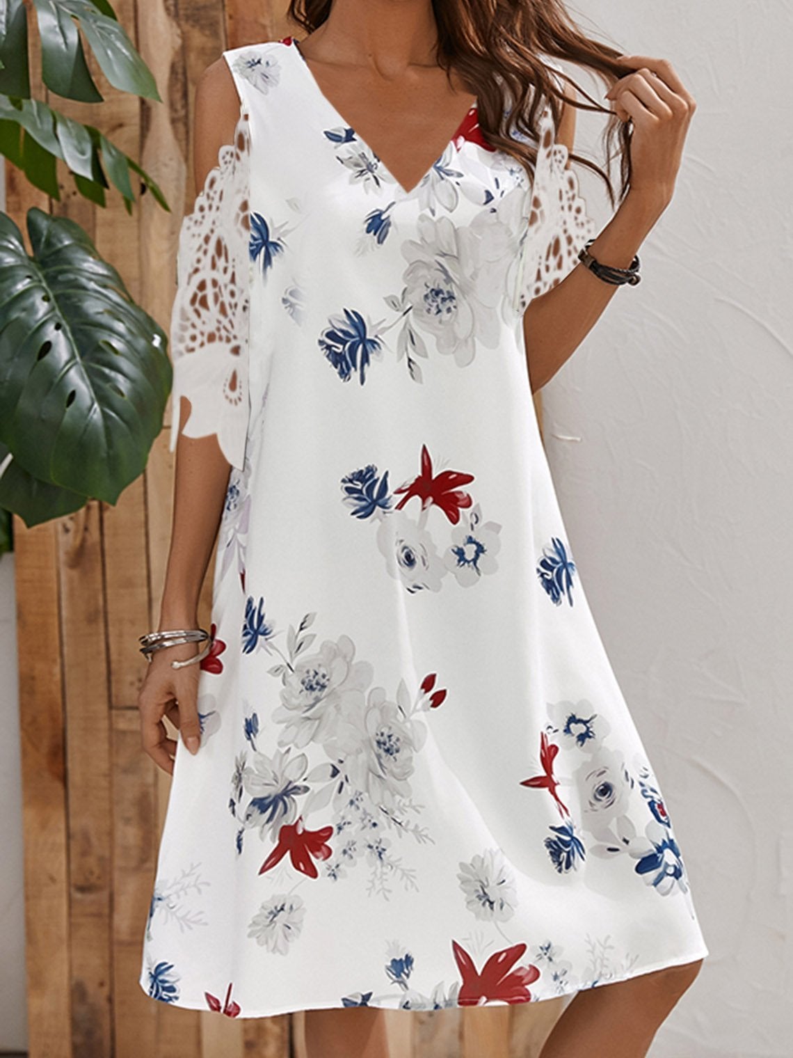 Off The Shoulder Short Sleeve V-Neck Floral Print Dress - Mini Dresses - INS | Online Fashion Free Shipping Clothing, Dresses, Tops, Shoes - 20-30 - 22/07/2021 - Category_Mini Dresses