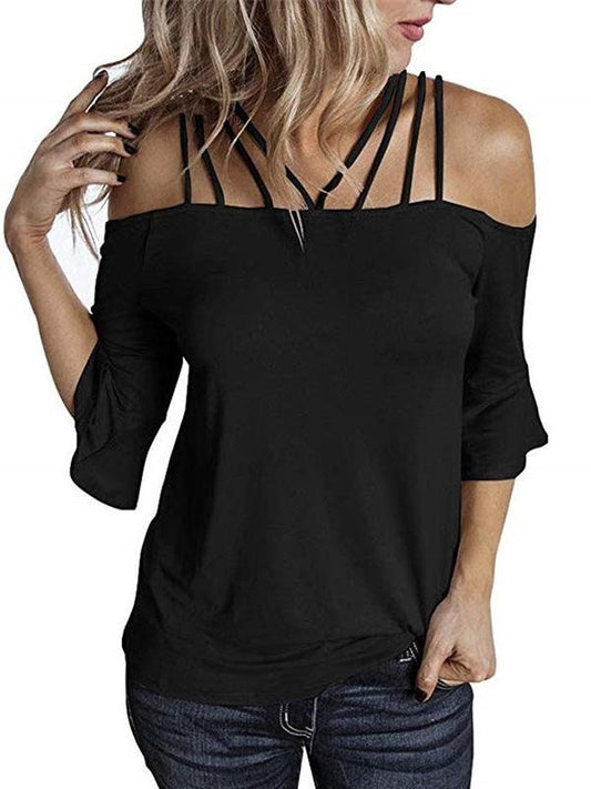 Off-the-shoulder Short-sleeved Blouse - Blouses - INS | Online Fashion Free Shipping Clothing, Dresses, Tops, Shoes - 14/05/2021 - 140521 - Category_Blouses