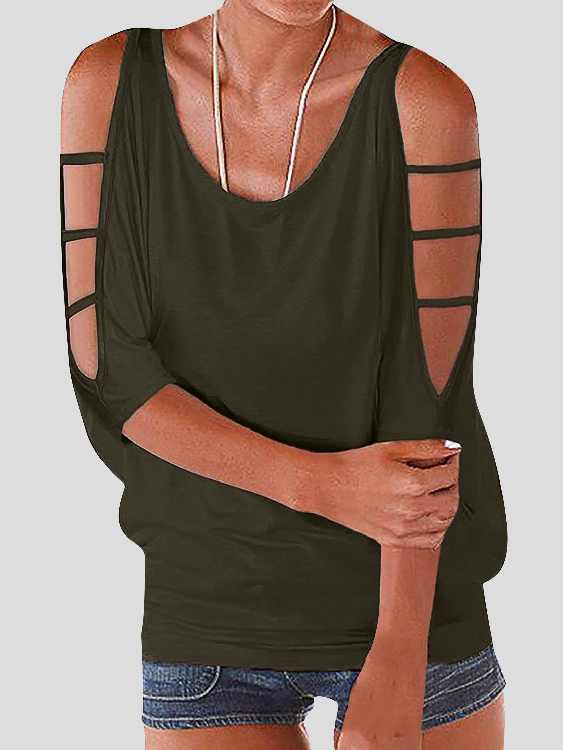 Off The Shoulder Three-Quarter Sleeve Casual T-Shirt - T-Shirts - INS | Online Fashion Free Shipping Clothing, Dresses, Tops, Shoes - 10-20 - 20/07/2021 - Category_T-Shirts