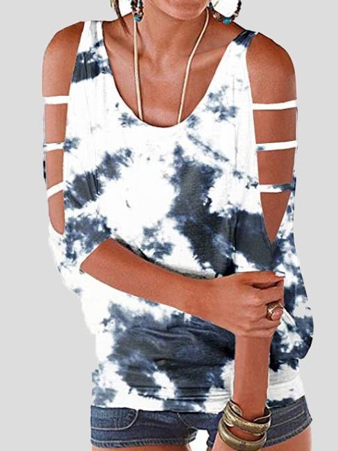 Off The Shoulder Three-Quarter Sleeve Casual T-Shirt - T-Shirts - INS | Online Fashion Free Shipping Clothing, Dresses, Tops, Shoes - 10-20 - 20/07/2021 - Category_T-Shirts