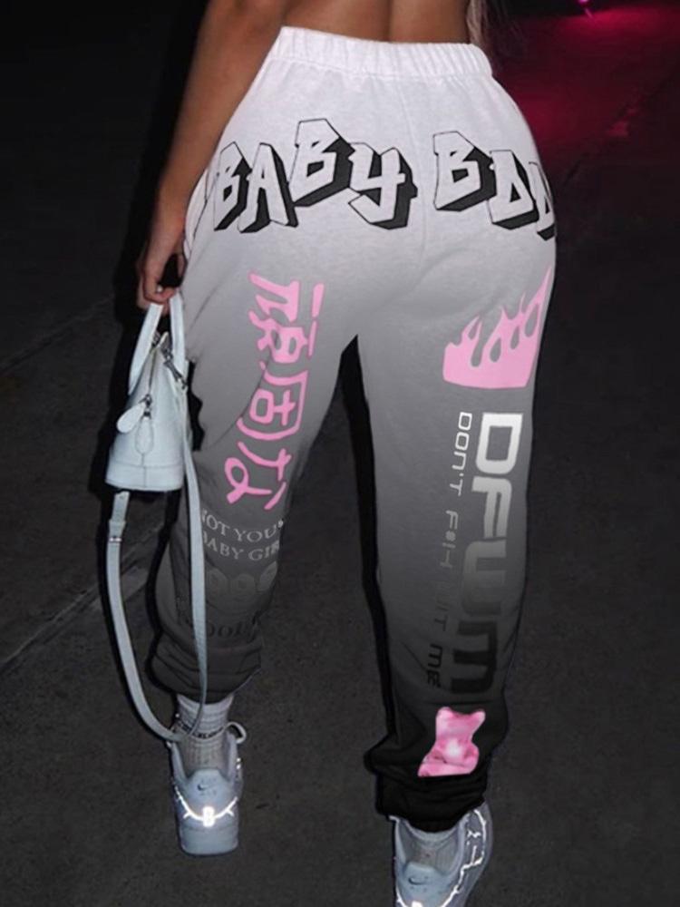 Ombre Colorblock Lip Letter Print Casual Pants - Pants - INS | Online Fashion Free Shipping Clothing, Dresses, Tops, Shoes - 04/05/2021 - Category_Pants - Color_Gray