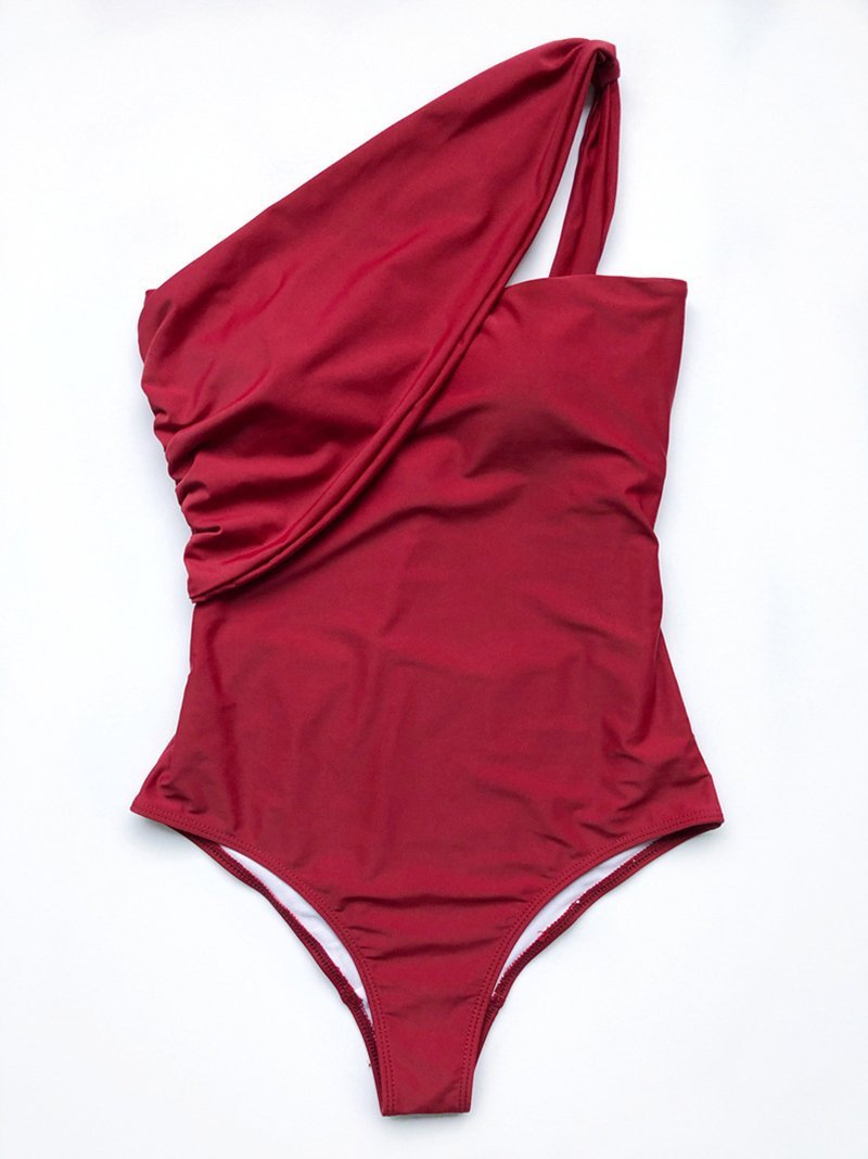 One-shoulder Beach One-piece Swimsuit - One-piece Swimsuits - INS | Online Fashion Free Shipping Clothing, Dresses, Tops, Shoes - 17/05/2021 - Color_Black - Color_Red