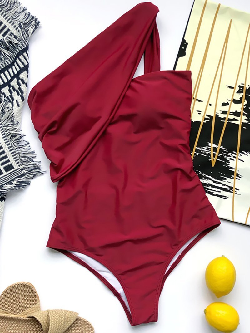 One-shoulder Beach One-piece Swimsuit - One-piece Swimsuits - INS | Online Fashion Free Shipping Clothing, Dresses, Tops, Shoes - 17/05/2021 - Color_Black - Color_Red