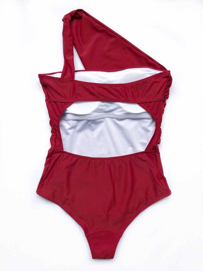 One-shoulder Beach One-piece Swimsuit - One-piece Swimsuits - INS | Online Fashion Free Shipping Clothing, Dresses, Tops, Shoes - 17/05/2021 - Color_Black - Color_Red