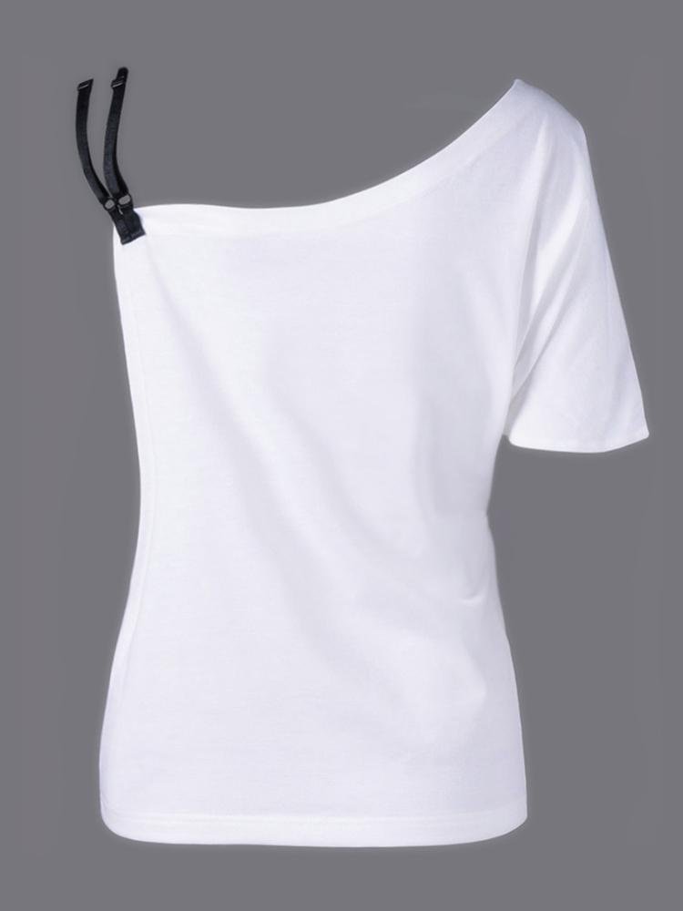 One Shoulder Butterfly Print Casual T-shirt - T-Shirts - INS | Online Fashion Free Shipping Clothing, Dresses, Tops, Shoes - 27/04/2021 - Color_White - Neckline_One Shoulder