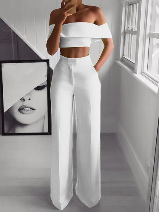 One-Shoulder Crop Top & Mopping Pants Two-Piece Suit - Sets - INS | Online Fashion Free Shipping Clothing, Dresses, Tops, Shoes - 18/06/2021 - 30-40 - Category_Sets